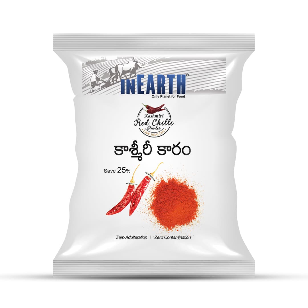 INEARTH Kashmiri Red Chilli Powder pack, front